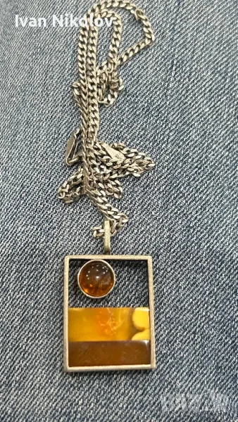 Сребърно колие с кехлибар, снимка 1