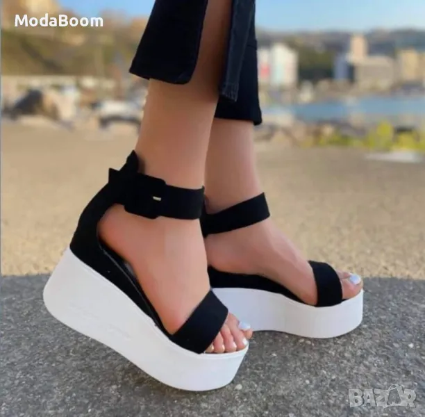 Сандали на платформа - Велур, снимка 1