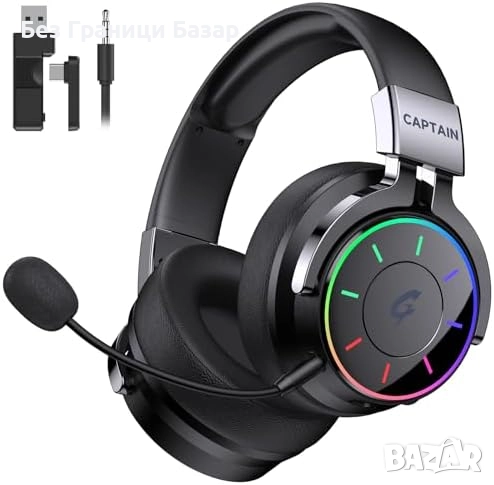 Нов Геймърски хедсет безжичен 60ч батерия, шумопотискане, RGB, PS5/PC, снимка 1