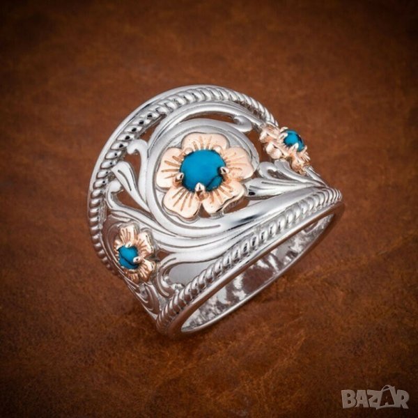 Пръстен с тюркоази, орнаменти, снимка 1