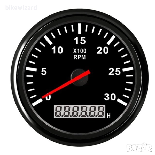 Geloo 85 мм тахометър, водоустойчив 0-3000 об/мин 12V/24V с LCD брояч на моточасове НОВ, снимка 1