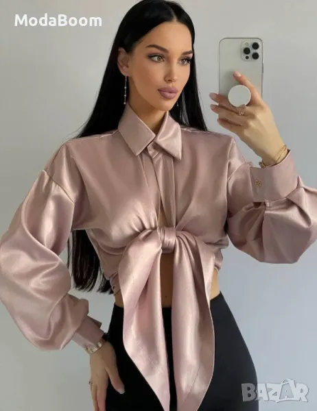 Дамска риза Nude сатенен ефект, снимка 1