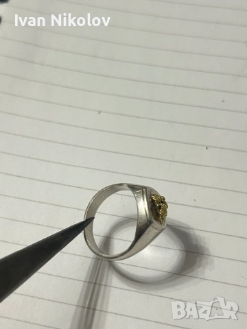 Мъжки сребърен пръстен със самородно злато, голяма самородка, снимка 6 - Пръстени - 52726763