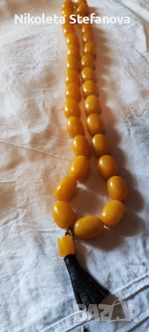 Истинска кехлибарена броеница от 33 броя мъниста със поп., снимка 3 - Антикварни и старинни предмети - 53338598