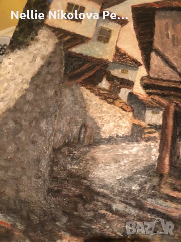 стара картина масло на платно стари къщи, снимка 2 - Картини - 35725371