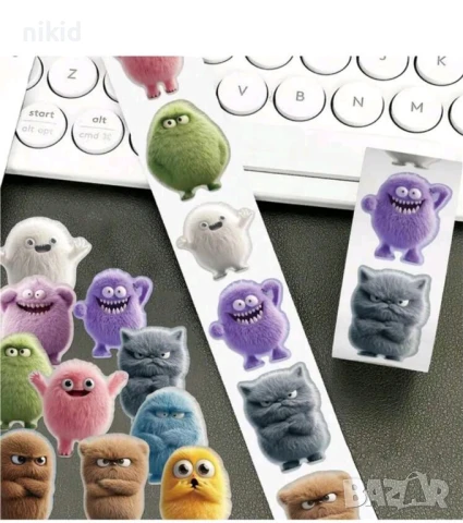 100 бр плюшени духчета дяволчета малки самозалепващи лепенки стикери за ръчна изработка за подарък
