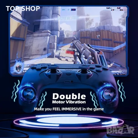 Контролер Clevo за PS4, безжичен контролер за игри, съвместим с P4, P4 Slim,P4 Pro с двойна вибрация, снимка 3 - Аксесоари - 49785472