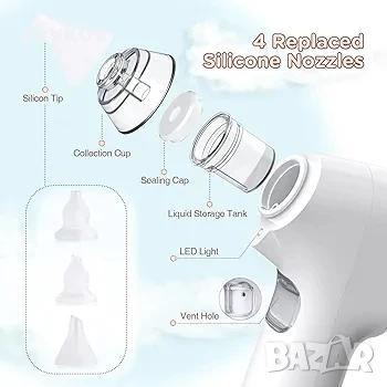 Бебешки назален аспиратор, електрически назален аспиратор с LED лампа, снимка 3 - Друга електроника - 50630324