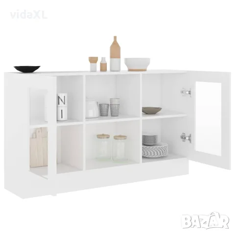 vidaXL Шкаф витрина, бял, 120x30,5x70 см, инженерно дърво, снимка 7 - Бюфети - 56147835