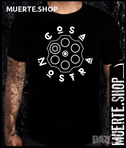 Черна тениска с щампа COSA NOSTRA 6 GAUGE