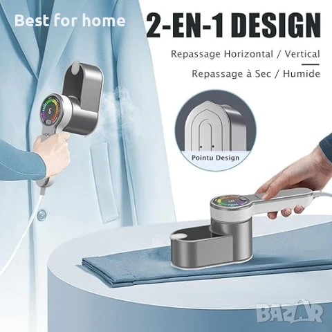 VPOW Мини преносима парна ютия 1200W: 2 в 1  с LCD дисплей, снимка 2 - Ютии - 50746533