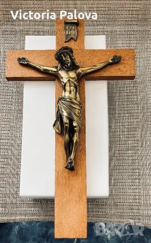 Дървен кръст с бронзова фигура Разпятие Христово , снимка 8 - Други ценни предмети - 49792853