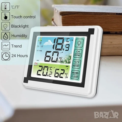 Метеорологична станция, 3 безж. предавателя, обхват 60м, LCD екран, снимка 2 - Друга електроника - 51033365