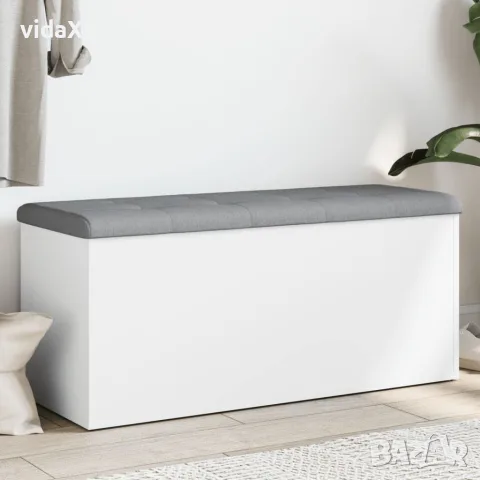 vidaXL Пейка за съхранение, бяла, 102x42x45 см, инженерно дърво, снимка 2 - Маси - 56148136