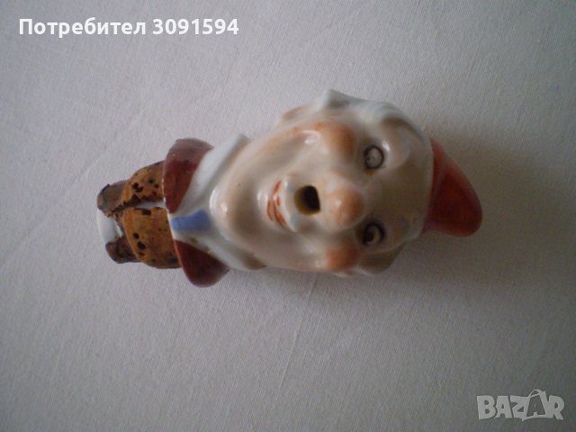 Немска порцеланова фигура Весела мъжка глава Коркова запушалка за бутилка, 1930 г, снимка 5 - Антикварни и старинни предмети - 40406252