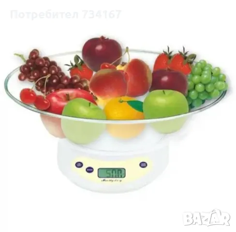 Дигитална кухненска везна, 5кг., купа, батерия, LCD екран, Бял, снимка 3 - Друга електроника - 48939282