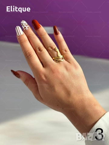 Хубав дамски златист пръстен тип змия от медицинска стомана, снимка 10 - Пръстени - 52871196