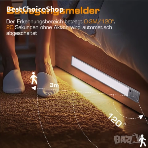 Презареждащо EverBrite Осветление под шкаф 2-брой с Датчик за движение и дистанционно, снимка 4 - Лед осветление - 53268411