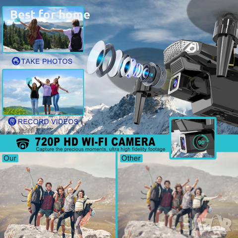 Wipkviey T27 Сгъваем дрон с 720P камера, снимка 2 - Дронове и аксесоари - 44694042