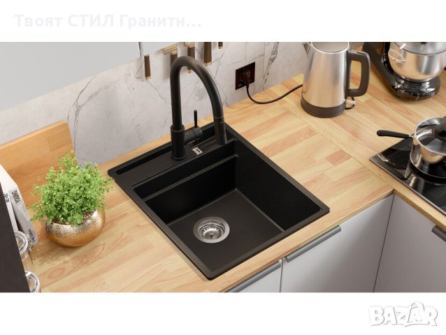  Кухненска Мивка от гранит модел Осло 45 Премиум 430 x 530 мм Черна, снимка 2 - Мивки - 41875401