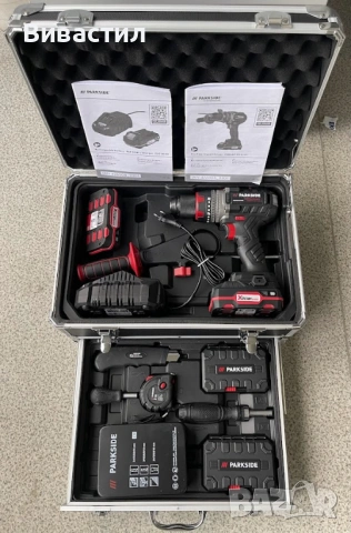 Parkside Performance Черен ударен Винтоверт 150Nm Парксайд с AL куфар с аксесоари, снимка 4 - Винтоверти - 50773530