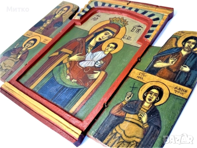 Православна дървена икона - триптих 1, снимка 3 - Антикварни и старинни предмети - 51859187