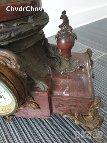 Франция 1800-те/64см-10кг стар френски каминен часовник/метална ЦАМ фигура-бронз-мрамор, снимка 8 - Антикварни и старинни предмети - 51532246