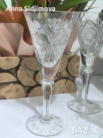 Кристален комплект за шампанско вино, снимка 2 - Чаши - 52487362