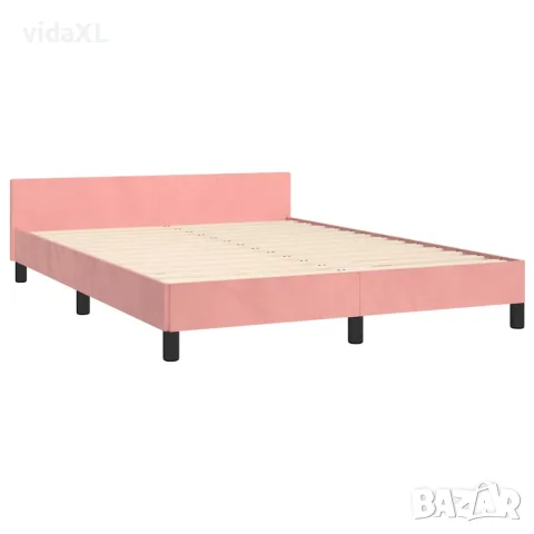 vidaXL Рамка за легло с табла без матрак, розова, 140x200 см, кадифе, снимка 4 - Спални и легла - 56147161
