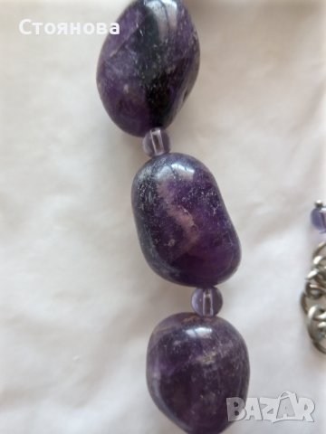 Комплект естествен камък аметист - Колие, обеци, гривна и висулка, снимка 5 - Бижутерийни комплекти - 41456497