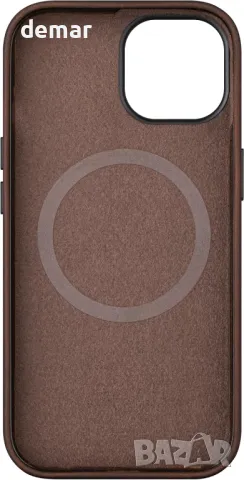 Кожен калъф maogoam за iPhone 16 Plus 6,7 инча, съвместим с MagSafe, метални бутони, тъмнокафяв, снимка 3 - Калъфи, кейсове - 49114725