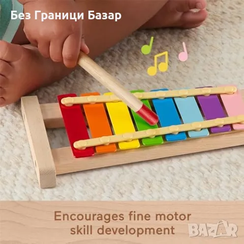 Нов Музикален ксилофон за малки деца 2+ г., дървен Fisher-Price HXV13, снимка 4 - Музикални играчки - 47521642