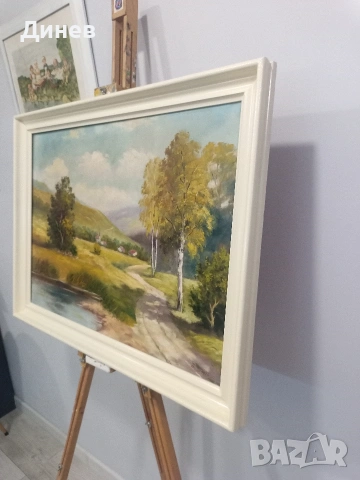 Стара маслена картина "Пейзаж с брези" – 78х59 см | Подписана, снимка 13 - Картини - 53438530