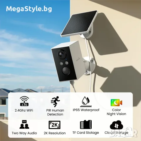 2K Соларна Безжична Охранителна Камера Wansview A1 – Водоустойчива IP65, Цветно Нощно Виждане, снимка 2 - IP камери - 55939350
