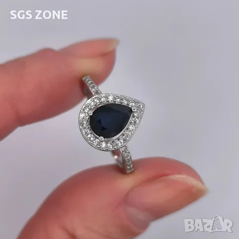 Сребърен Комплект от Тайланд със Сапфири, снимка 6 - Колиета, медальони, синджири - 49750435