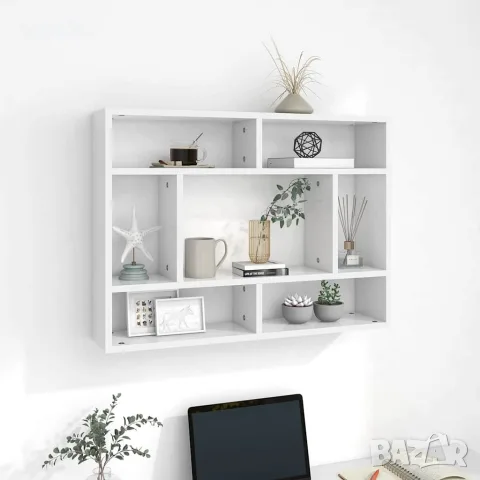 vidaXL Стенен рафт, бял, 75x16x55 см, инженерно дърво, снимка 2 - Етажерки - 56147801