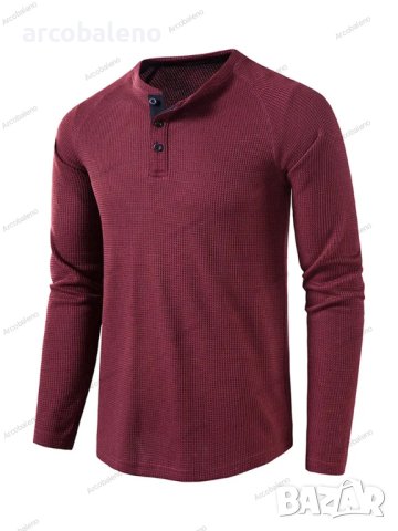 Мъжка едноцветна тениска с дълъг ръкав и копчета, 8цвята, снимка 2 - Тениски - 42069624