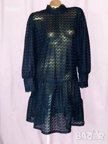 JDY XL Черна дантелена рокля с дълъг ръкав 