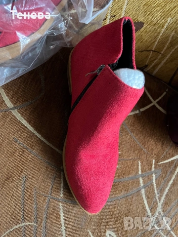 Червени дамски боти велур, снимка 3 - Дамски боти - 53402298