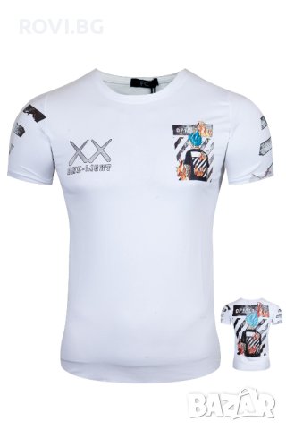 мъжка бяла тениска 2108 бял/черен, снимка 2 - Тениски - 41561473