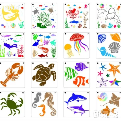 16 вида морски морско дъно стенсил шаблон за спрей за торта украса Scrapbooking , снимка 2 - Други - 50307279