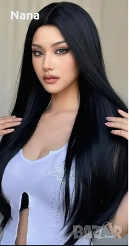 Черни треси екстеншън синтетичен косъм. Дължина 60см,грамаж 100гр. Цена за 1 брой треса 40лв., снимка 8 - Аксесоари за коса - 48498634