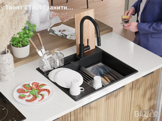 Графит гранитна кухненска мивка Сидни 620-45 Pocket Ergo Multilevel, снимка 9 - Мивки - 53813031