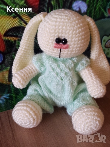 Плетена играчка Заек-Беби, Плетени, ръчно изработени, прекрасен подарък, снимка 10 - Плюшени играчки - 52060960