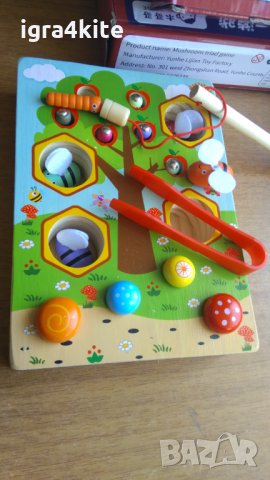 дървена игра за сръчност - кошер с пчелички + магнитни червейчета, снимка 7 - Образователни игри - 34751858