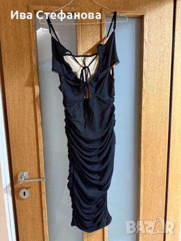 Нова миди midi набрана по дължината парти коктейлна официална черна склуптурираща рокля , снимка 3 - Рокли - 52777961
