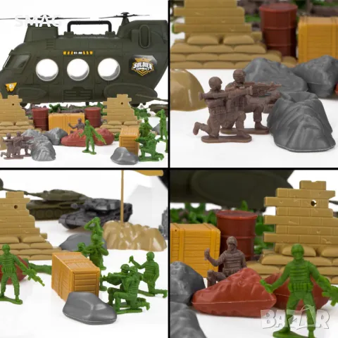 Военен комплект с хеликоптери и войници - 100 бр. S_1242898, снимка 4 - Влакчета, самолети, хеликоптери - 48042525