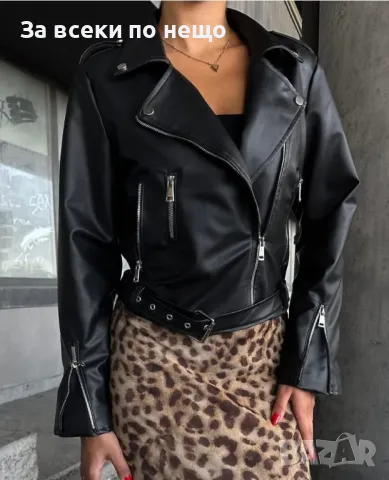 Дамско черно кожено яке Код LFS113