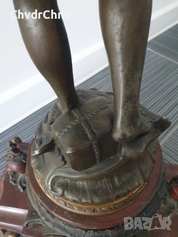 Франция 1800-те/64см-10кг стар френски каминен часовник/метална ЦАМ фигура-бронз-мрамор, снимка 6 - Антикварни и старинни предмети - 51532246
