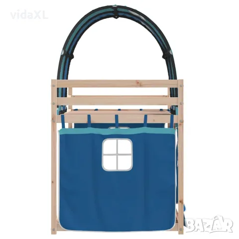 vidaXL Двуетажно легло със завеси синьо 90x200 см масивно борово дърво, снимка 6 - Спални и легла - 56146963